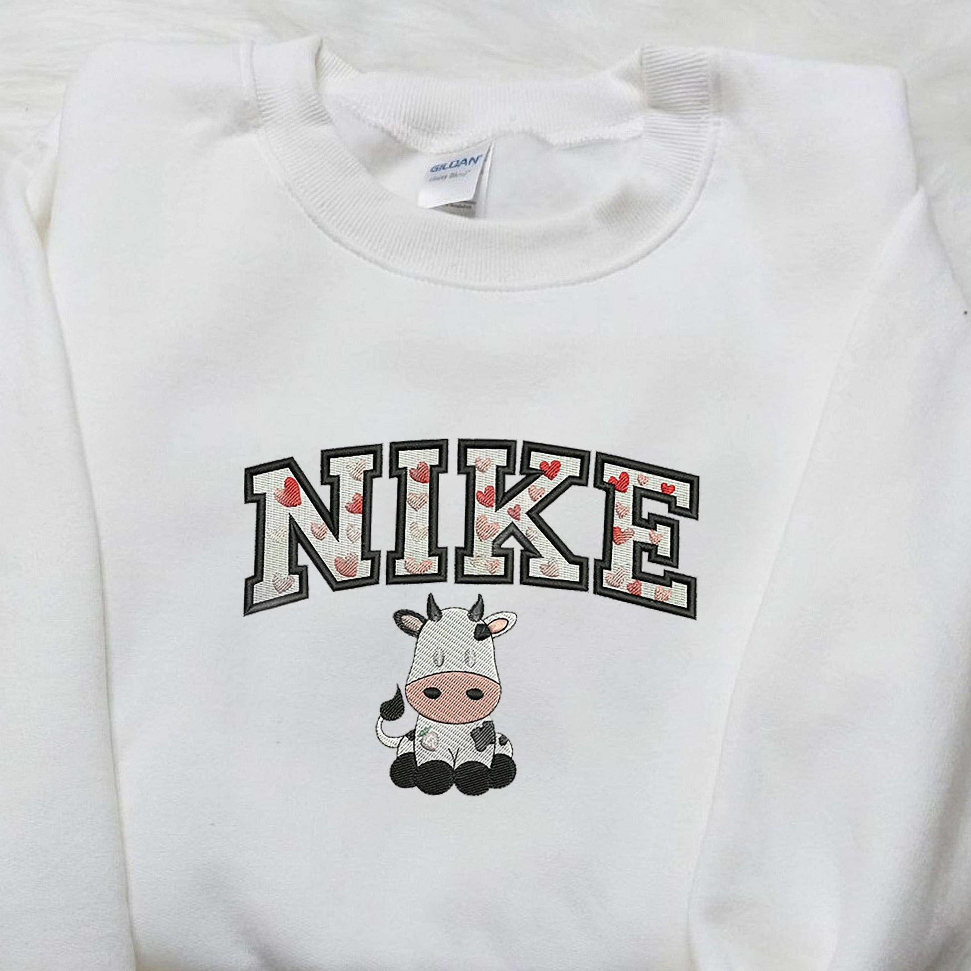 Cow Sit Love x Nike Embroidered Shirt Valentine Embroidered Shirt Custom Nike Embroidered Shirt