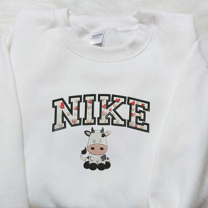 Cow Sit Love x Nike Embroidered Shirt Valentine Embroidered Shirt Custom Nike Embroidered Shirt