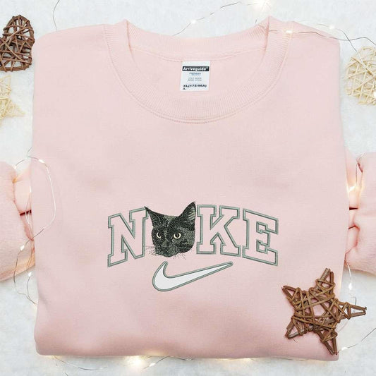 Black Cat x Nike Embroidered Shirt Animal Embroidered Hoodie Best Gift Ideas