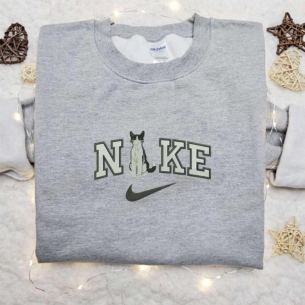 Cat Custom x Nike Embroidered Hoodie Nike Inspired Embroidered Shirt Best Birthday Gift Ideas for Family