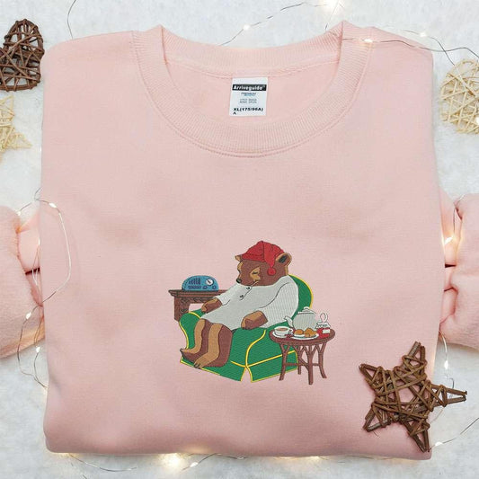 Bear Xmas Embroidered Shirt Animal Embroidered Hoodie Christmas Embroidered Shirt