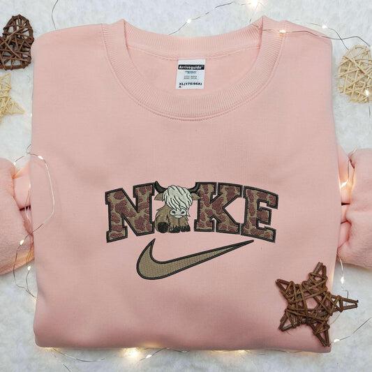 Brown Bull x Nike Embroidered Shirt Custom Nike Embroidered Shirt Cartoon Embroidered Shirt