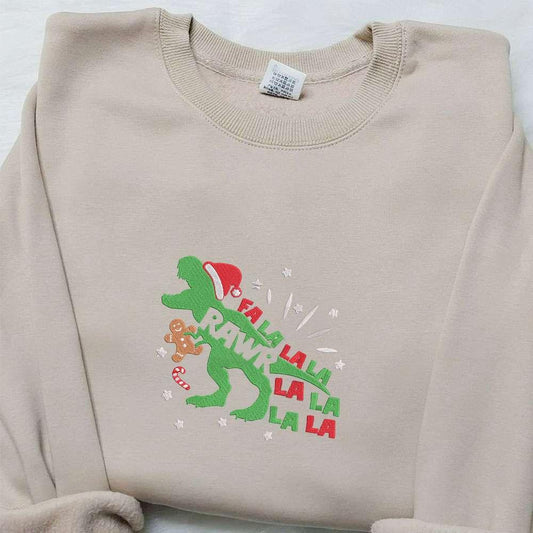 Dinosaur and Gingerbread Falala Christmas Embroidered Sweatshirt Movie Christmas Embroidered Shirt Best Christmas Gift Ideas