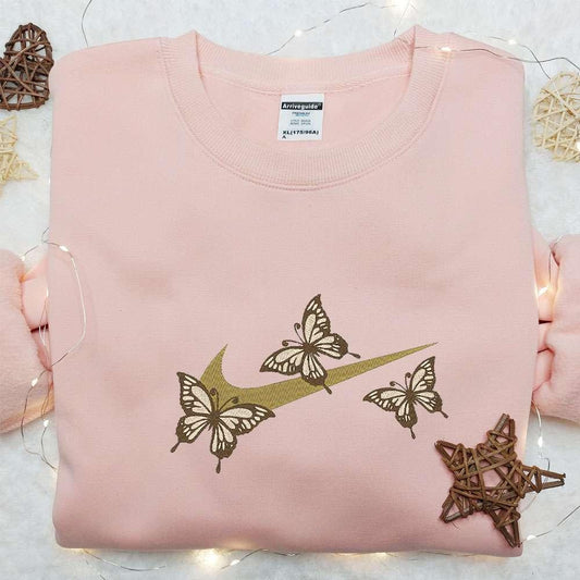 Butterflies x Swoosh Embroidered Shirt Animal Embroidered Hoodie Custom Nike Embroidered T shirt