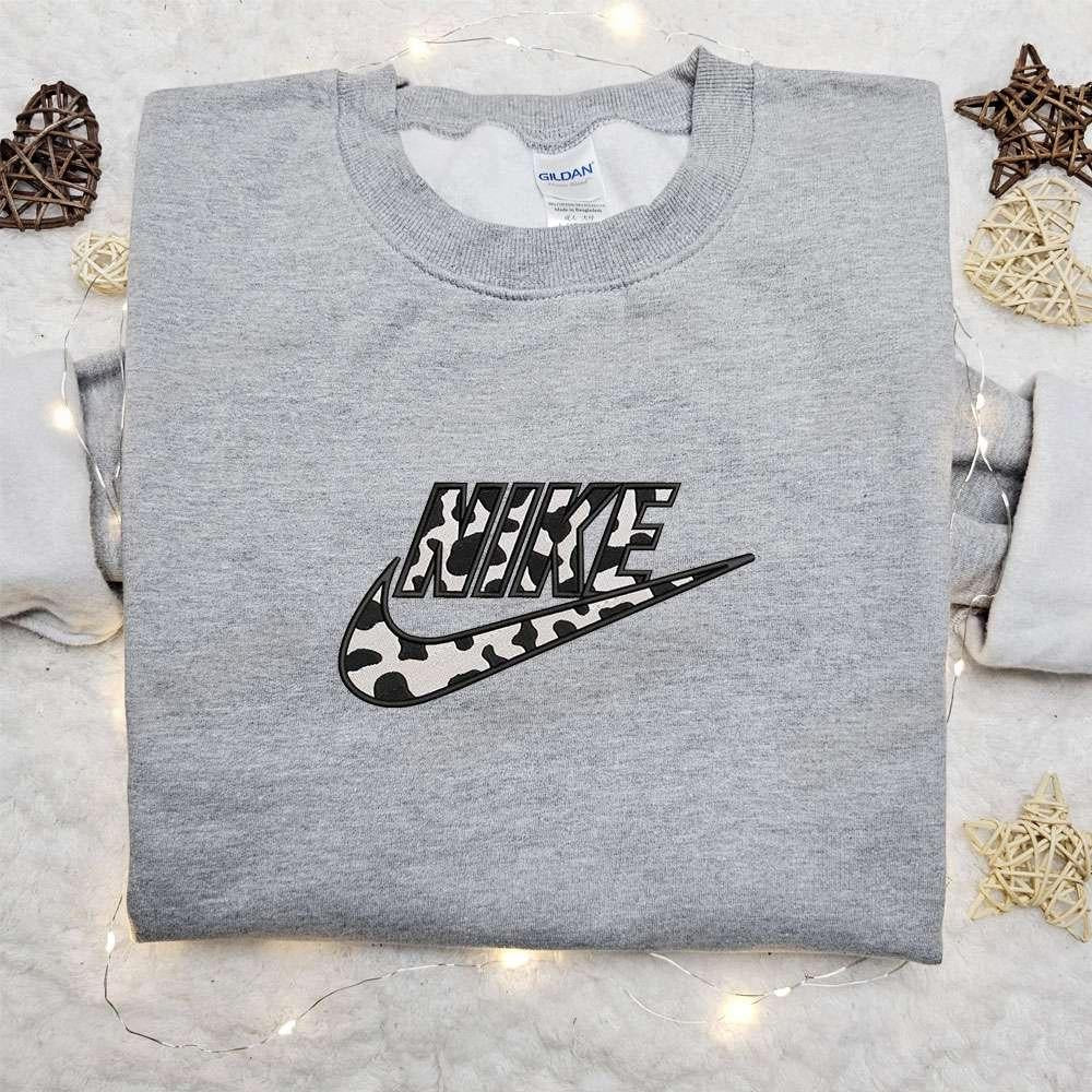 Cow Pattern x Nike Embroidered Hoodie Nike Inspired Embroidered Shirt Best Birthday Gift Ideas for Family