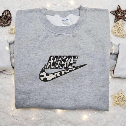 Cow Pattern x Nike Embroidered Hoodie Nike Inspired Embroidered Shirt Best Birthday Gift Ideas for Family