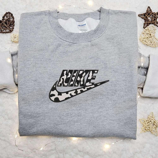 Cow Pattern x Nike Embroidered Hoodie Nike Inspired Embroidered Shirt Best Birthday Gift Ideas for Family