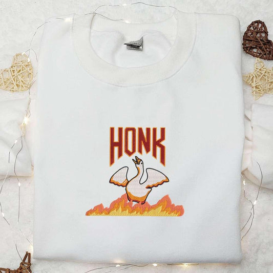 Angry Silly Goose Honk Embroidered Shirt Animal Embroidered Shirt Funny Embroidered Shirt