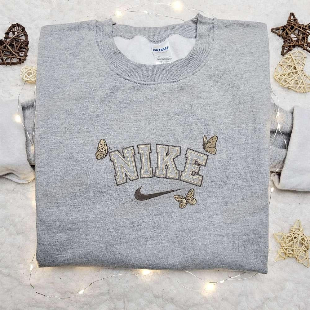 Butterfly x Nike Animal Embroidered Shirt Custom Nike Embroidered Shirt Best Birthday Gift Ideas