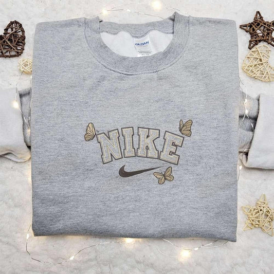 Butterfly x Nike Animal Embroidered Shirt Custom Nike Embroidered Shirt Best Birthday Gift Ideas