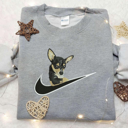 Chihuahua x Nike Swoosh Embroidered Shirt Animal Embroidered Shirt Custom Nike Embroidered Shirt