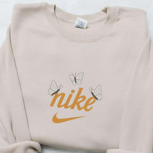 Butterflies x Nike Embroidered Sweatshirt Animal Embroidered Shirt Best Gift Ideas for Family