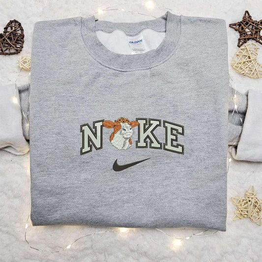 Cow Flower x Nike Embroidered Hoodie Animal Embroidered Sweatshirt Nike Inspired Embroidered Shirt