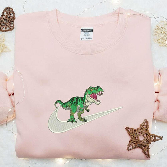 Dinosaur x Nike Swoosh Embroidered Shirt Animal Embroidered Hoodie Nike Inspired Embroidered T Shirt