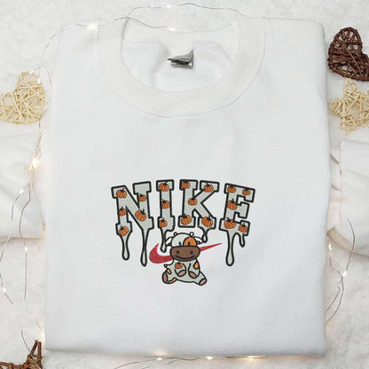 Cow Pumpkin x Nike Embroidered Sweatshirt Halloween Embroidered Hoodie Nike Inspired Embroidered Shirt