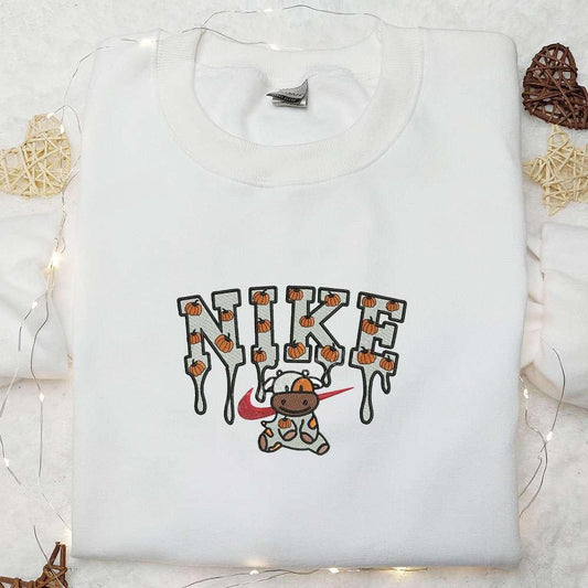 Cow Pumpkin x Nike Embroidered Sweatshirt Halloween Embroidered Hoodie Nike Inspired Embroidered Shirt