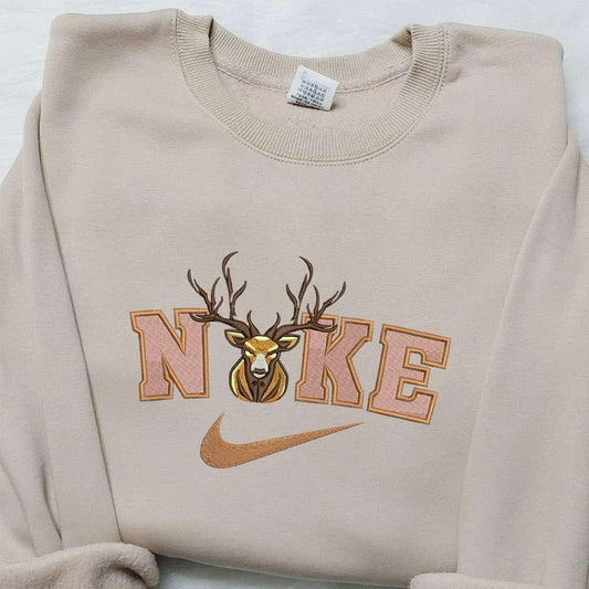 Deer x Nike Embroidered Shirt Animal Embroidered Shirt Custom Nike Embroidered Shirt