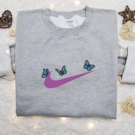 Butterfly x Nike Swoosh Embroidered Sweatshirt Nike Inspired Embroidered Shirt Best Birthday Gifts