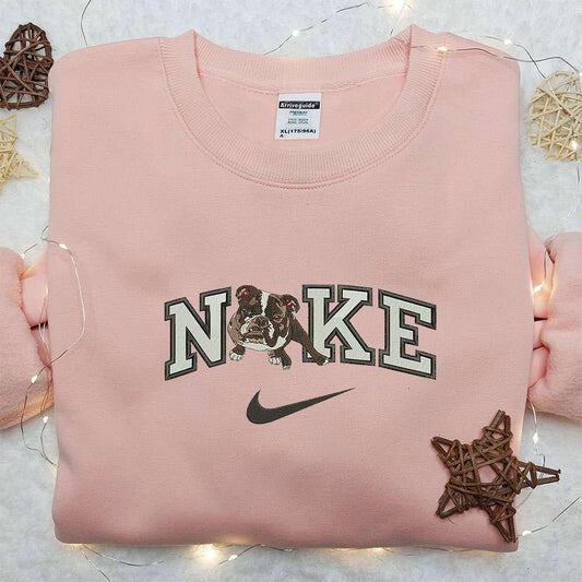 Bulldog x Nike Embroidered Hoodie Animal Embroidered Shirt Nike Inspired Embroidered Shirt
