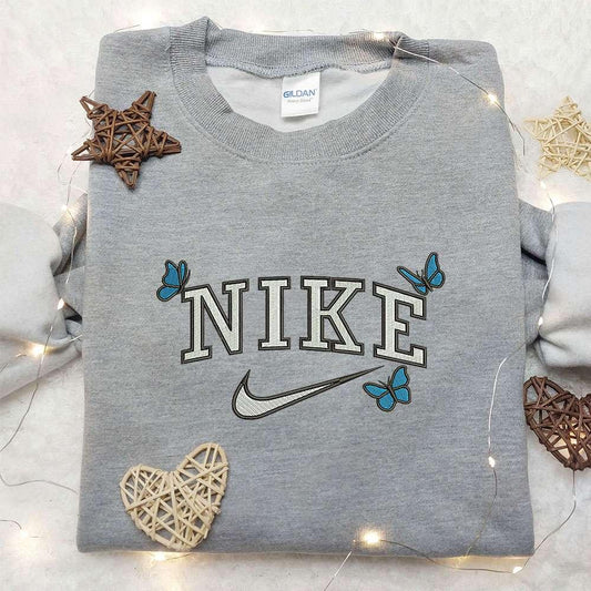 Butterflies x Nike Embroidered Sweatshirt Animal Embroidered Shirt Best Gift for Family