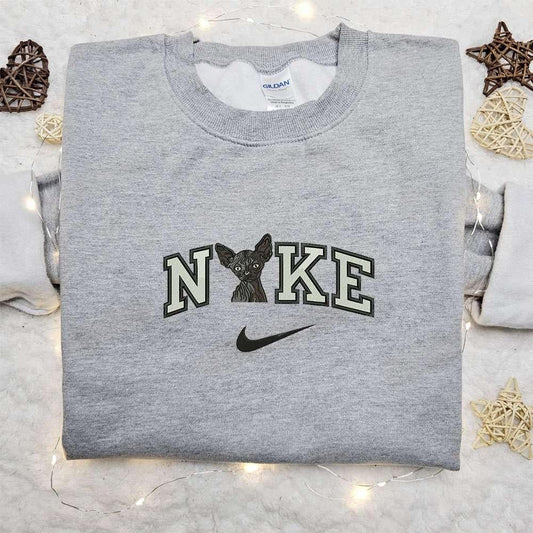 Sphynx Cat x Nike Embroidered Shirt Animal Embroidered Shirt Nike Inspired Embroidered Shirt