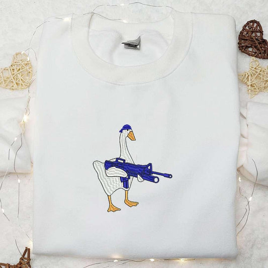Silly Goose with Gun Embroidered Shirt Animal Embroidered Shirt Funny Embroidered Shirt 1