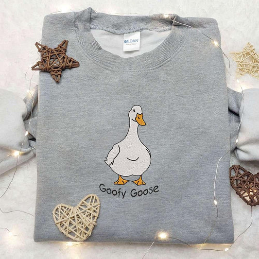 Goofy Goose Embroidered Shirt Animal Embroidered Shirt Funny Embroidered Shirt
