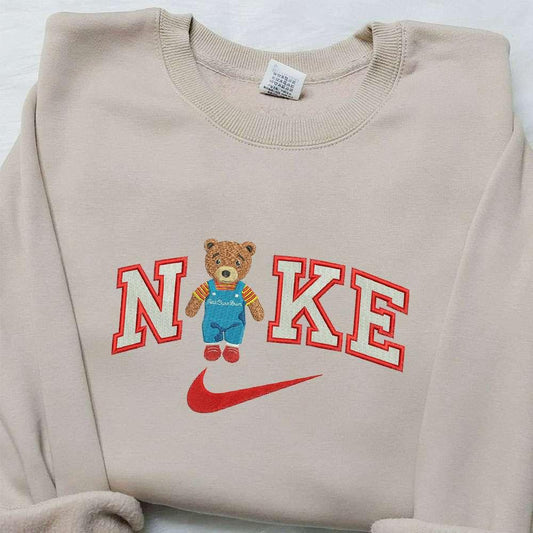Peluche Petit Ours Brun x Nike Embroidered Sweatshirt Animal Embroidered Shirt Best Birthday Gifts Ideas