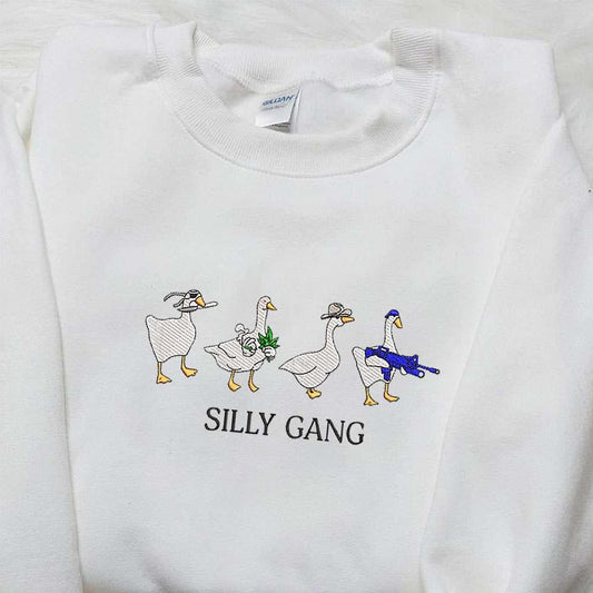 Silly Gang Goose Embroidered Shirt Animal Embroidered Shirt Funny Embroidered Shirt
