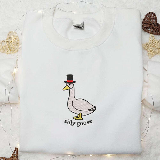 Silly Goose with Hat Embroidered Shirt Animal Embroidered Shirt Funny Embroidered Shirt