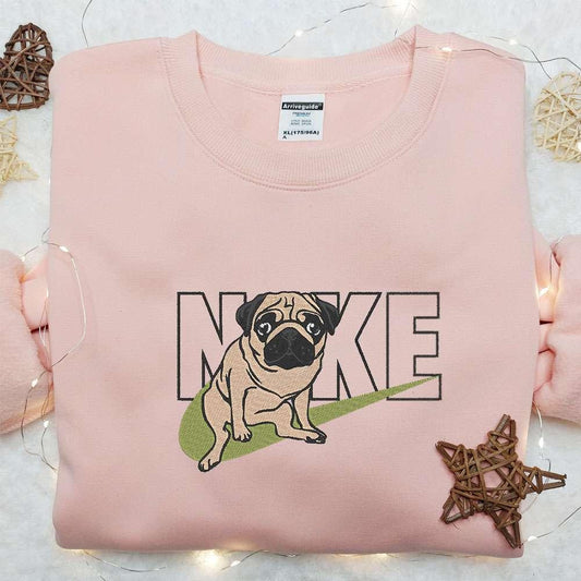 Pug x Nike Embroidered Shirt Animal Embroidered Sweatshirt Custom Embroidered Hoodie