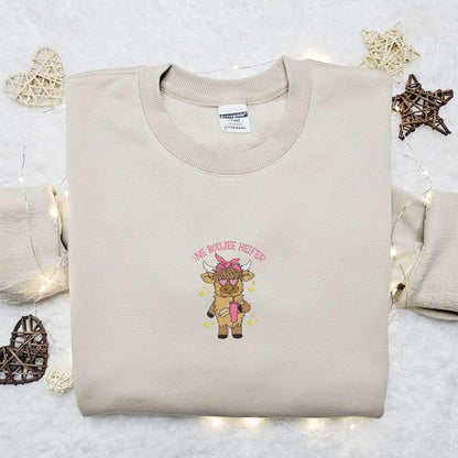 One Boujee Heifer Highland Cow Embroidered Shirt Animal Embroidered Hoodie Best Gift Idea