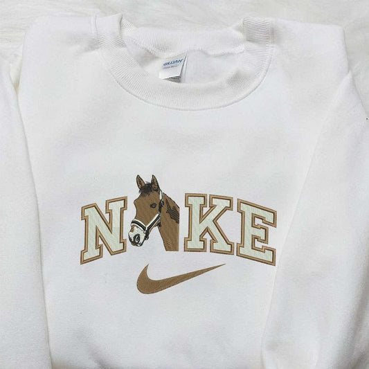 Nike x Brown Horse Embroidered Shirt Animal Embroidered Shirt Custom Nike Embroidered Shirt