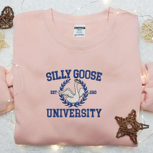 Silly Goose University Embroidered Shirt Animal Embroidered Shirt Cute Embroidered Shirt