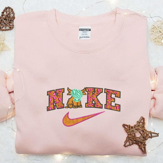 Green Hair Hightland Cow x Nike Embroidered Shirt Nike Inspired Embroidered Hoodie Best Gift Idea