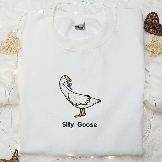Silly Goose with Gun Embroidered Shirt Animal Embroidered Shirt Funny Embroidered Shirt