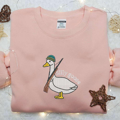 Silly Goose with Gun Embroidered Shirt Animal Embroidered Shirt Funny Embroidered Shirt 2