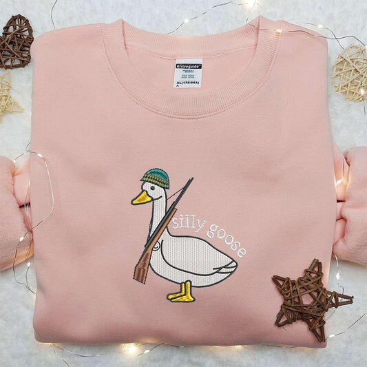 Silly Goose with Gun Embroidered Shirt Animal Embroidered Shirt Funny Embroidered Shirt 2