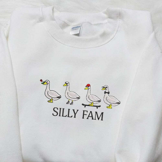 Silly Fam Goose Embroidered Shirt Animal Embroidered Shirt Funny Embroidered Shirt