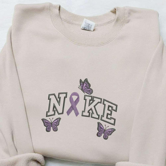 Ribbon and Butterflies x Nike Embroidered Shirt Nike Inspired Embroidered Sweatshirt Custom Embroidered Hoodie
