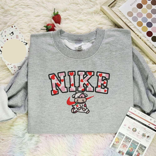 Strawberry Milk Cow Hearts Embroidered Shirt Animal Embroidered Hoodie, Inspired Famous Movie, Best Gift For Fans
