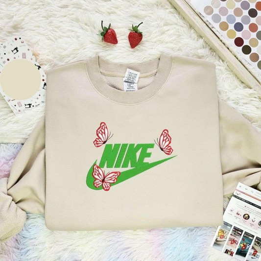 Red Butterflies X Nike Embroidered Shirt Animal Embroidered Hoodie, Inspired Famous Movie, Best Gift For Fans