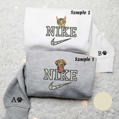 Cat And Dog Pet x Nike Couple Embroidered Shirt Animal Embroidered Hoodie Nike Inspired Embroidered Sweatshirt