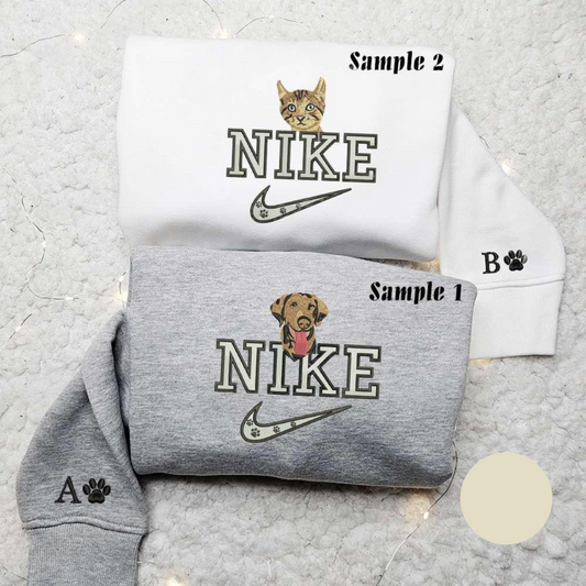 Cat And Dog Pet x Nike Couple Embroidered Shirt Animal Embroidered Hoodie Nike Inspired Embroidered Sweatshirt