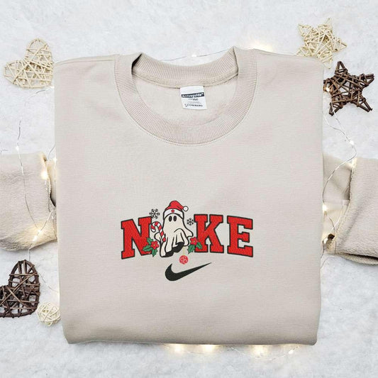 Boo Ghost Candy Cane x Nike Christmas Embroidered Sweatshirt Characters Movie Merry Christmas Embroidered Shirt Best Christmas Day Gift Ideas