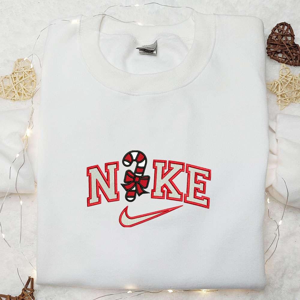 Candy Cane x Nike Embroidered Shirt Christmas Embroidered Hoodie Best Gifts For Family 1