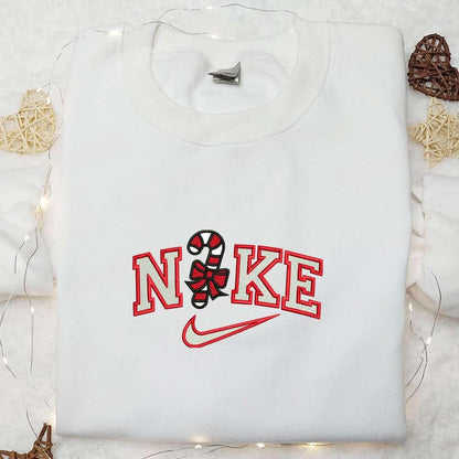 Candy Cane x Nike Embroidered Shirt Christmas Embroidered Hoodie Best Gifts For Family 1