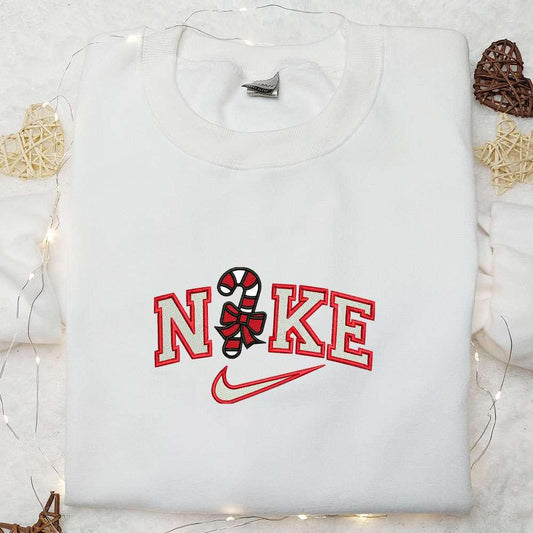 Candy Cane x Nike Embroidered Shirt Christmas Embroidered Hoodie Best Gifts For Family 1