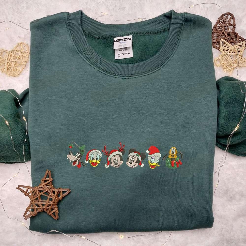 All Disney Characters Christmas Embroidered T shirt Disney Christmas Embroidered Shirt Best Christmas Gift Ideas