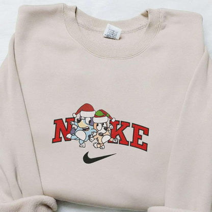 Bingo and Bluey Xmas Hat x Nike Christmas Embroidered Sweatshirt Movie Christmas Embroidered Shirt Best Christmas Gift Ideas